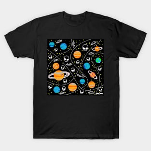 the galaxy full of planets and alien life wallpaper ecopop T-Shirt